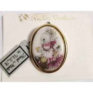 Vintage Kaylou Porcelain Cameo Scarf Pin Brooch Gold Tone Bunny USA Easter NEW!